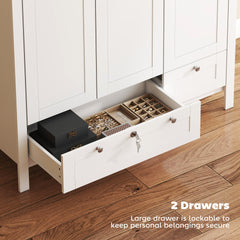 HOMCOM 3 Doors Wardrobe Closet with 2 Drawers, Bedroom Armoire with Lockable Drawer, Hanging Rod and Storage Shelves, White