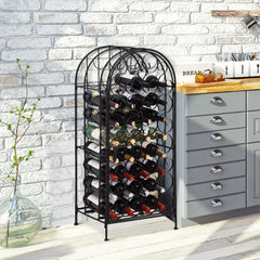 HOMCOM 35 Bottle Wrought Iron Wine Rack Cabinet with Lock,  Black