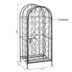 HOMCOM 35 Bottle Wrought Iron Wine Rack Cabinet with Lock,  Black