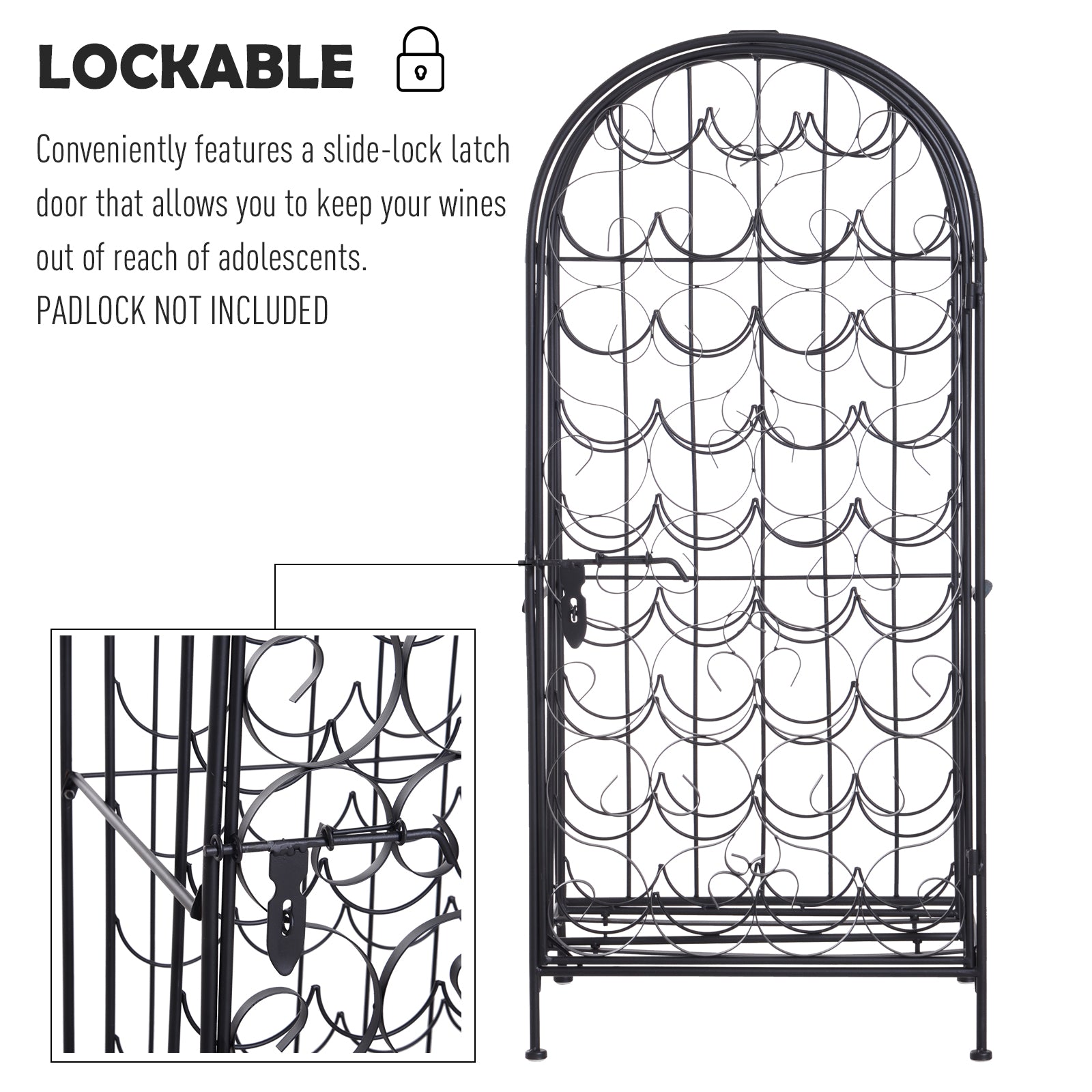 HOMCOM 35 Bottle Wrought Iron Wine Rack Cabinet with Lock,  Black