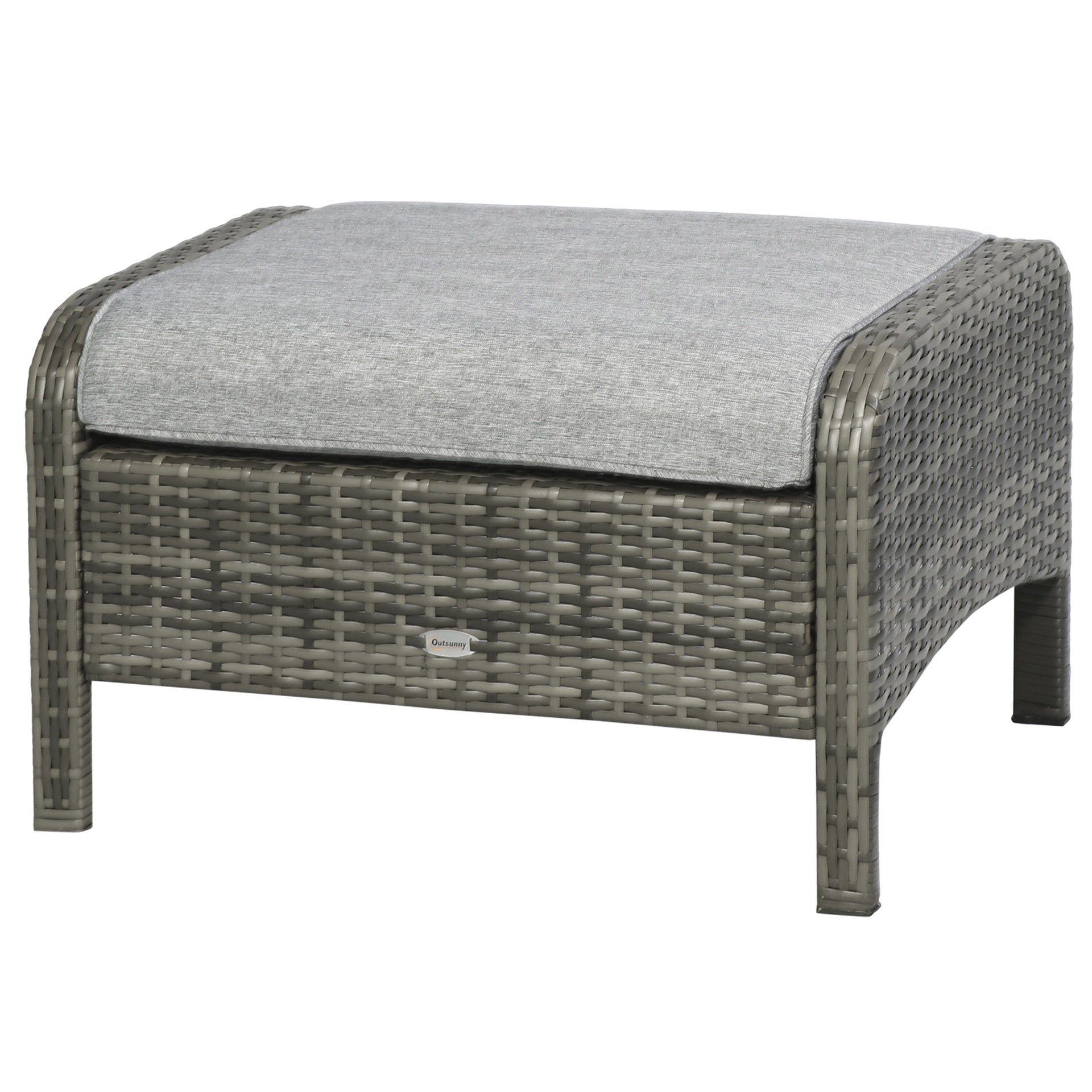 Outsunny 5 Pieces Rattan Wicker Lounge Chair Outdoor Patio Conversation Set with 2 Cushioned Chairs, 2 Ottomans and Tempered Glass Top Coffee Table, Gray/Light Gray
