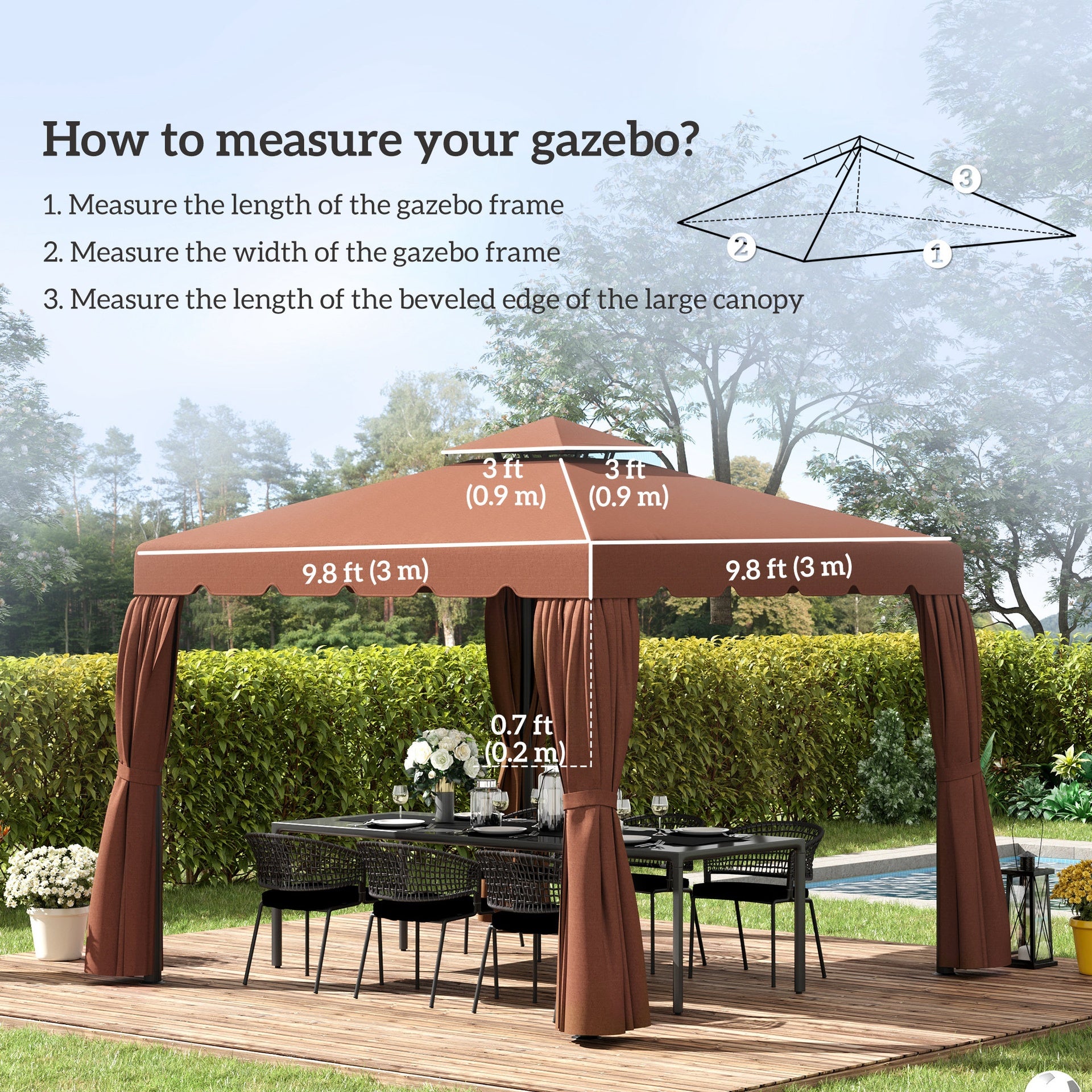 Outsunny Model 84C-051 or 84C-269 10' x 10' Gazebo Replacement Canopy, Coffee