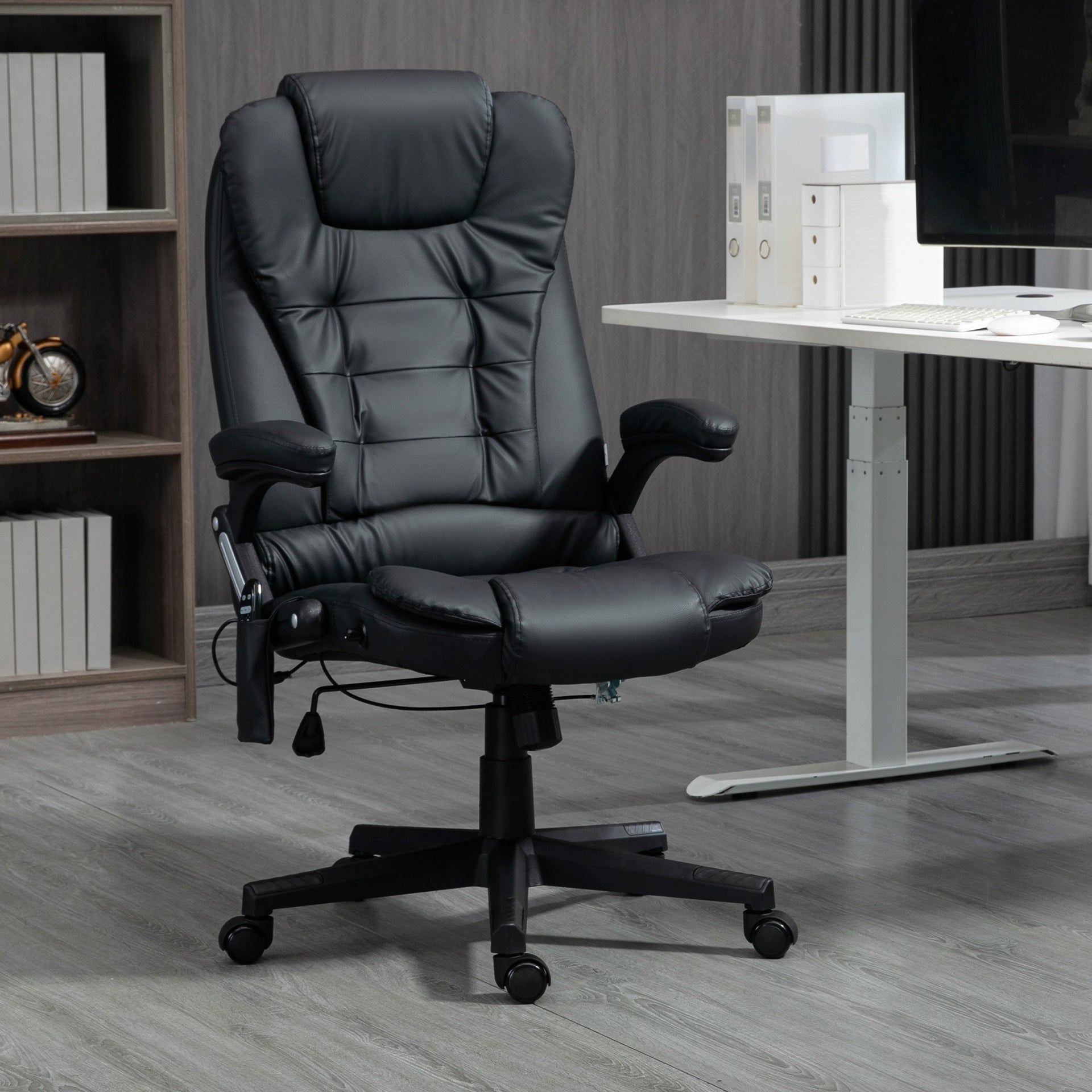 HOMCOM Massage Office Chair, Heated Reclining Computer Chair with 6 Vibration Points, Armrest and Remote, Black