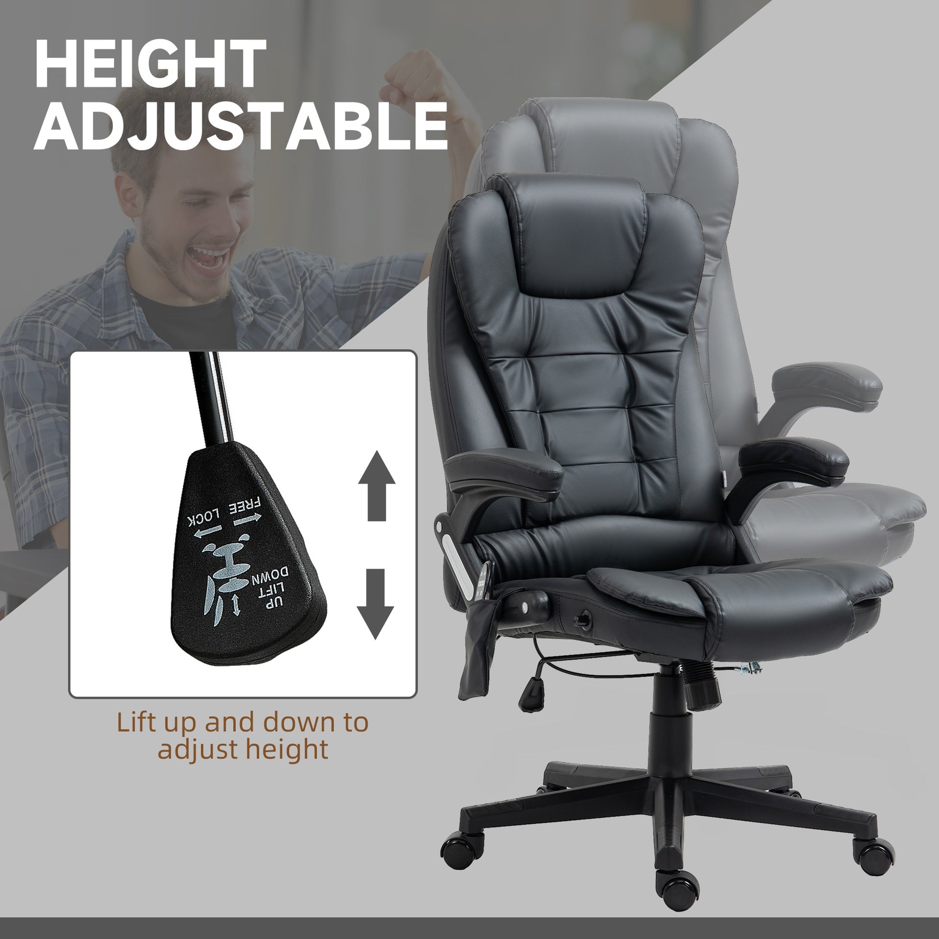 HOMCOM Massage Office Chair, Heated Reclining Computer Chair with 6 Vibration Points, Armrest and Remote, Black
