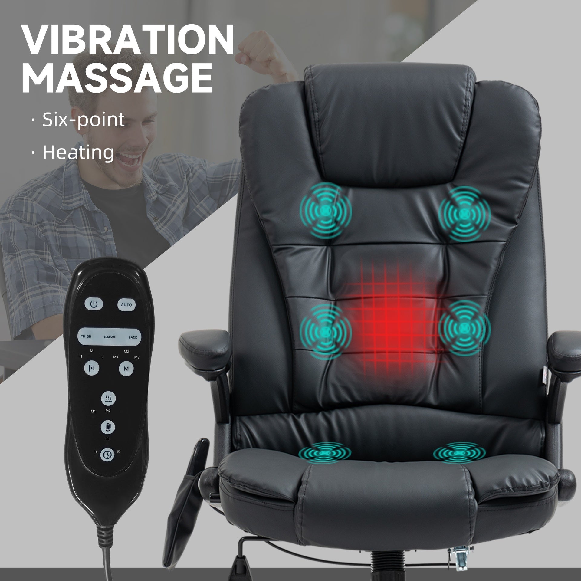 HOMCOM Massage Office Chair, Heated Reclining Computer Chair with 6 Vibration Points, Armrest and Remote, Black