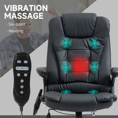HOMCOM Massage Office Chair, Heated Reclining Computer Chair with 6 Vibration Points, Armrest and Remote, Black