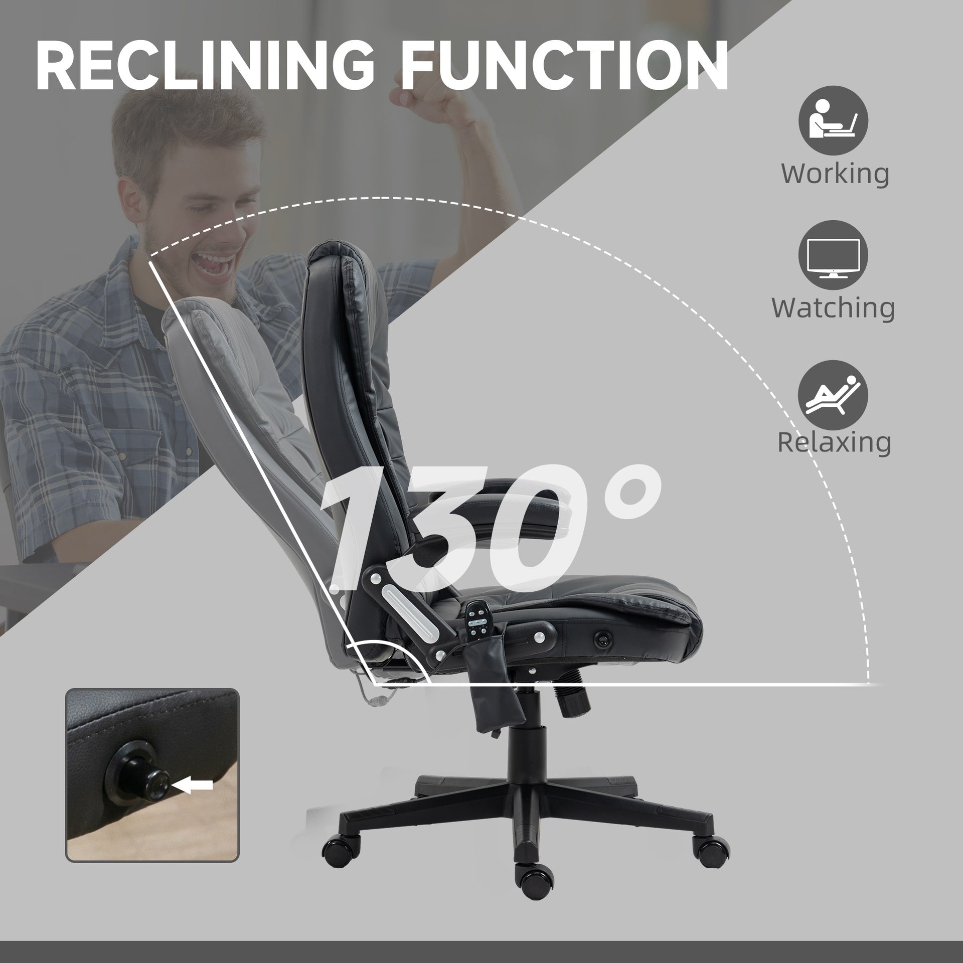 HOMCOM Massage Office Chair, Heated Reclining Computer Chair with 6 Vibration Points, Armrest and Remote, Black