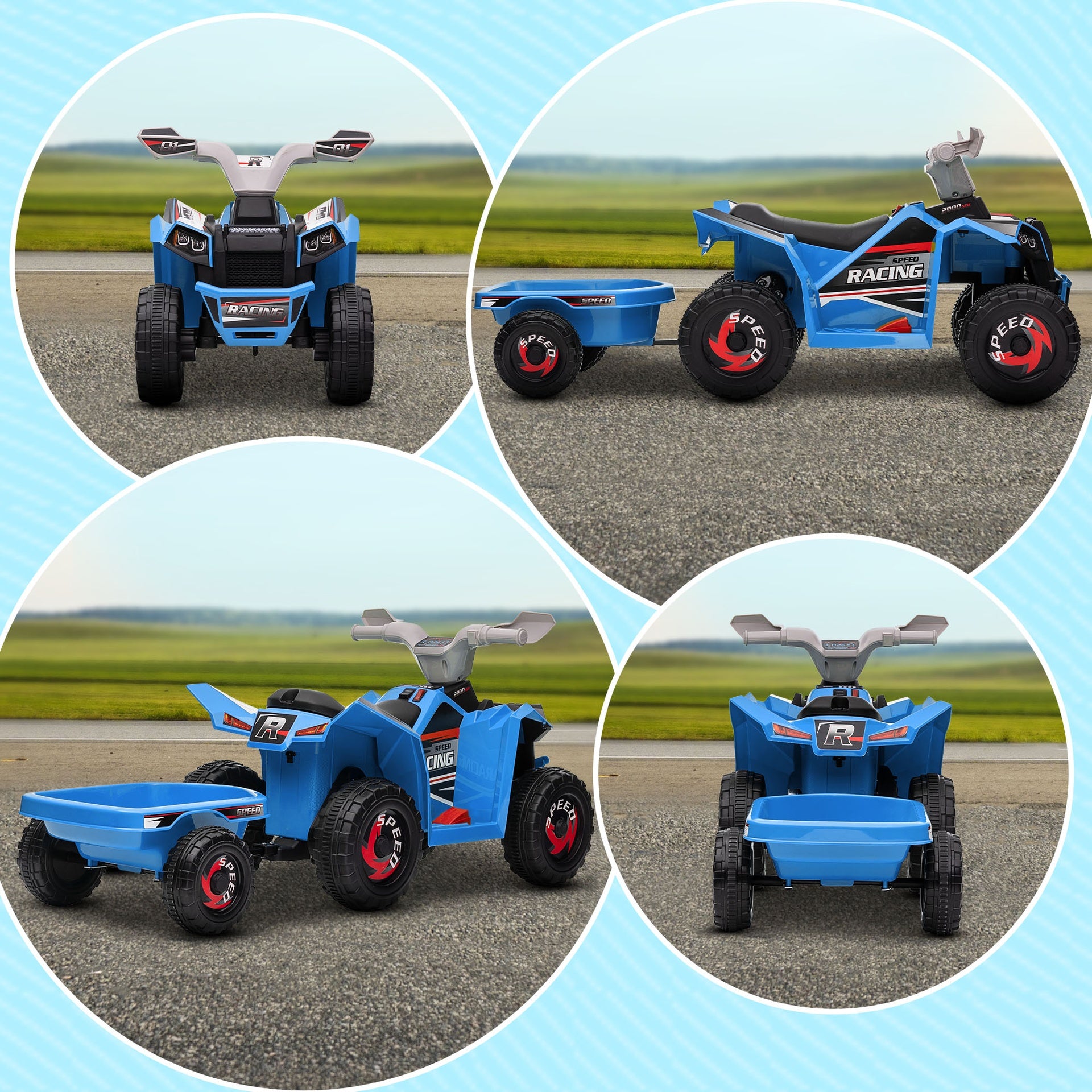 Aosom 6V Electric Toy Car with Back Trailer, Forward Backward, Wear-Resistant Wheels for Ages 18-36 Months, Blue
