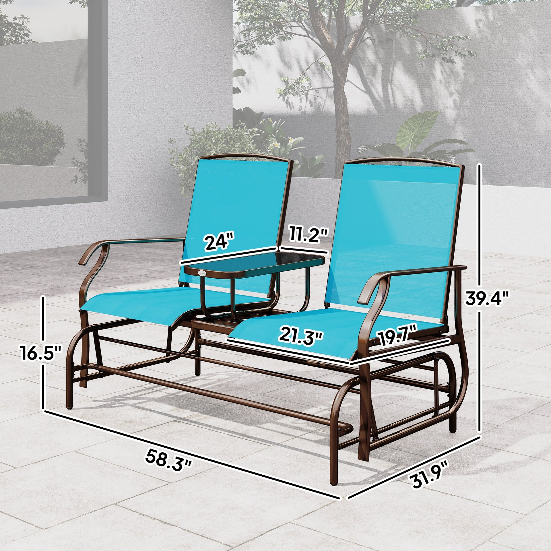 Outsunny 2 Seater Glider for Outside Outdoor Glider Seat with Breathable Mesh Fabric Armrests for Backyard Garden Porch Blue