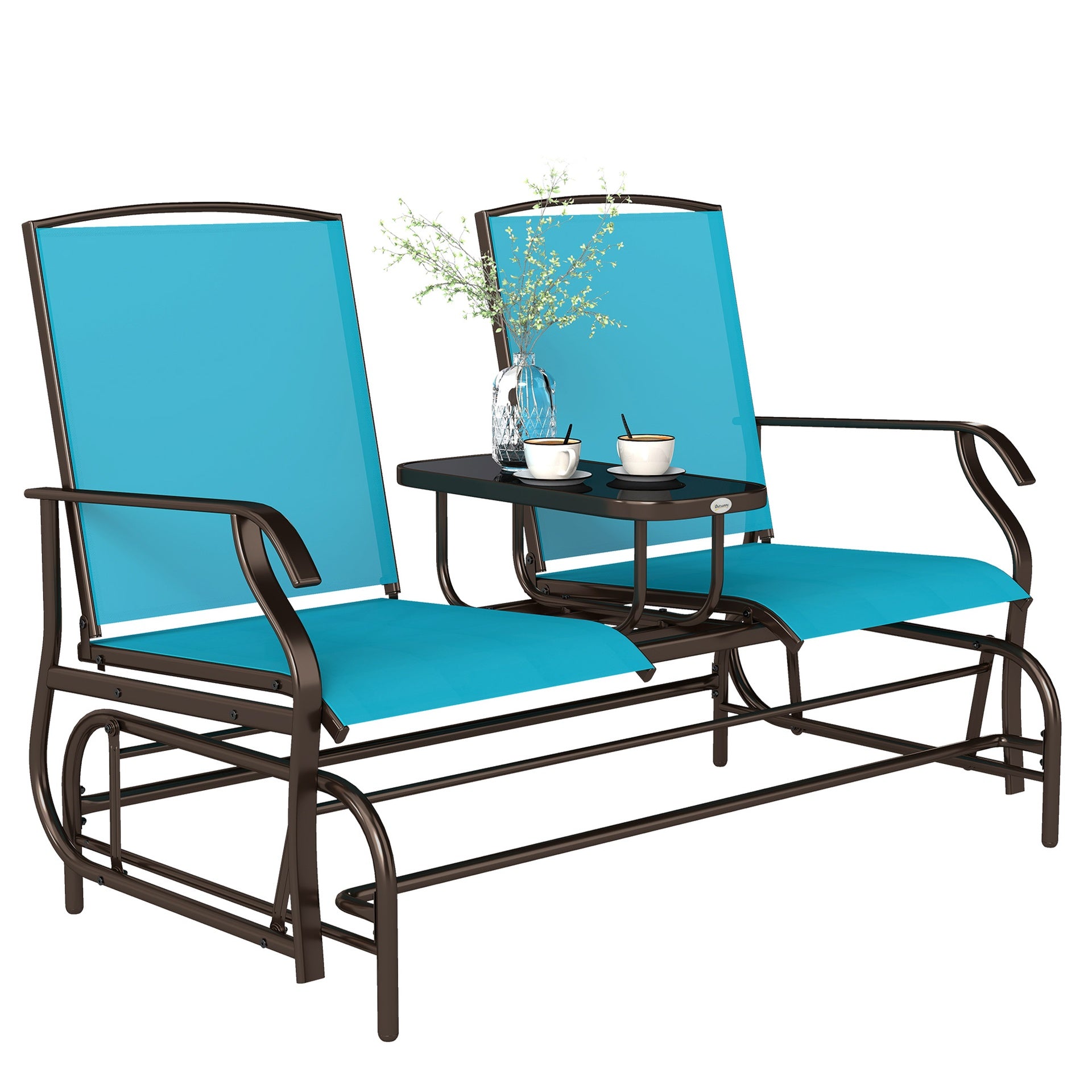 Outsunny 2 Seater Glider for Outside Outdoor Glider Seat with Breathable Mesh Fabric Armrests for Backyard Garden Porch Blue