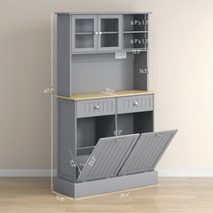HOMCOM Kitchen Cabinet with Charging Station, 2 Tilt Out Cabinets, Microwave Stand, Freestanding Kitchen Pantry Cabinet, Gray