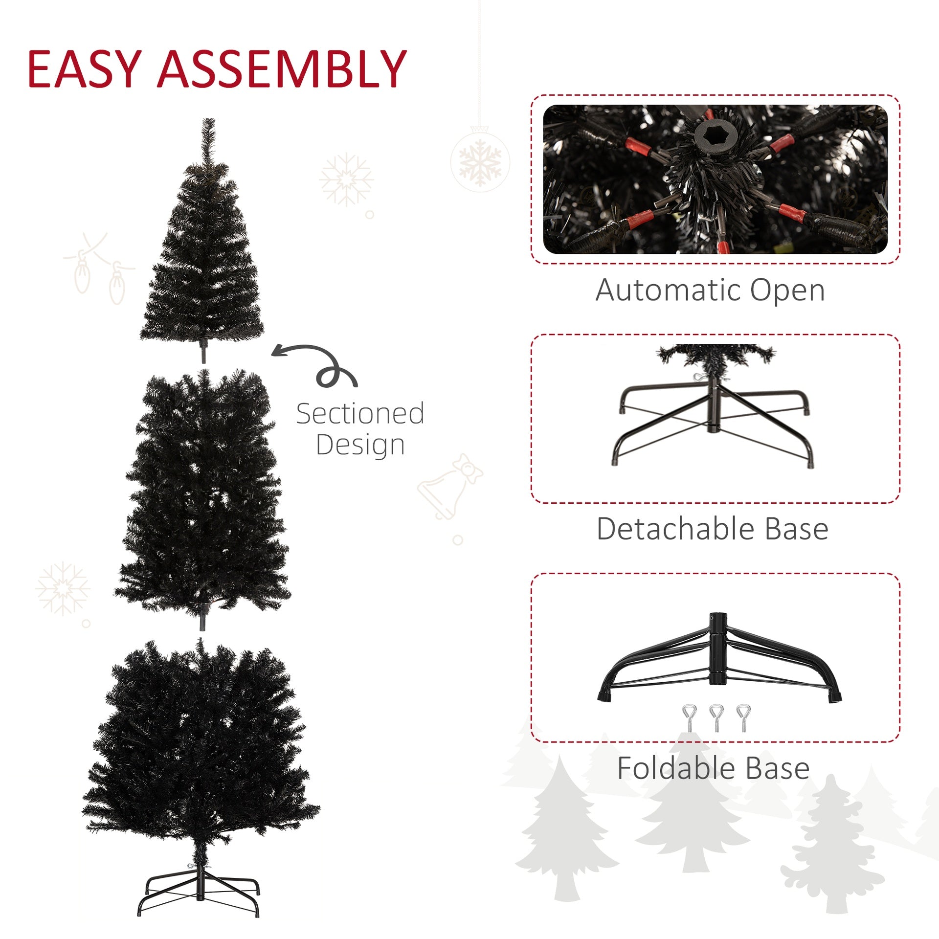 HOMCOM 8 FT Artificial Christmas Tree Pencil Xmas Tree with Stand, 1168 Tips, Holiday Home Indoor Decoration for Party, Black