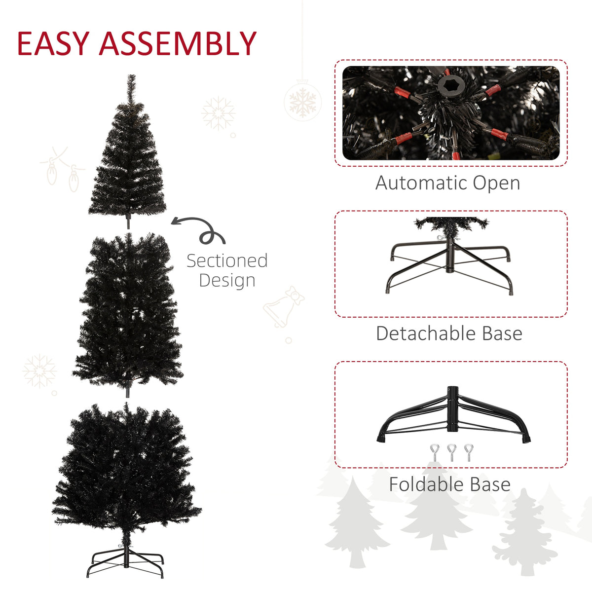 HOMCOM 8 FT Artificial Christmas Tree Pencil Xmas Tree with Stand, 1168 Tips, Holiday Home Indoor Decoration for Party, Black