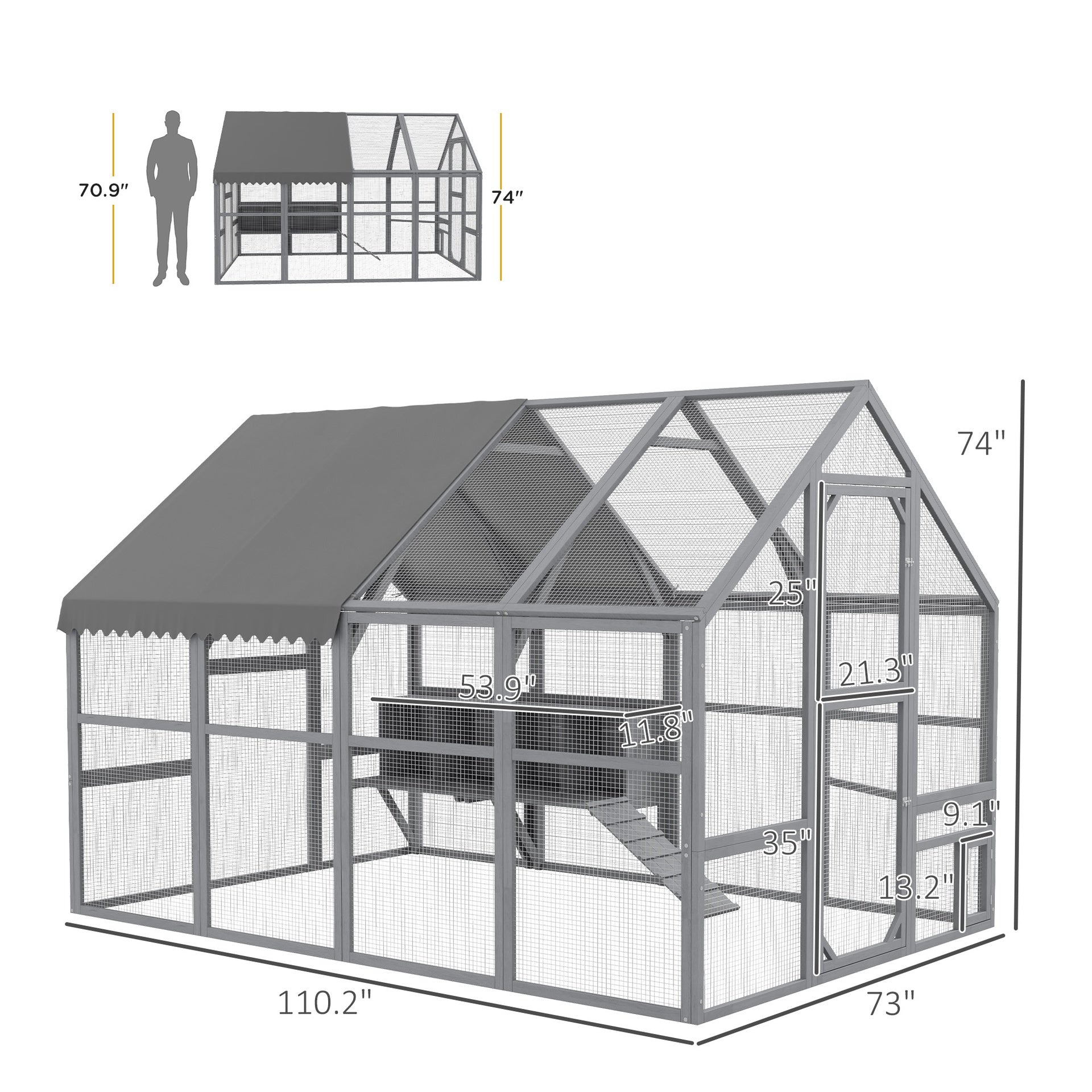 PawHut 9' x 6' x 6' Large Chicken Coop with Nesting Box, Water-Resistant and Anti-UV Cover for 8-12 Chickens, Gray