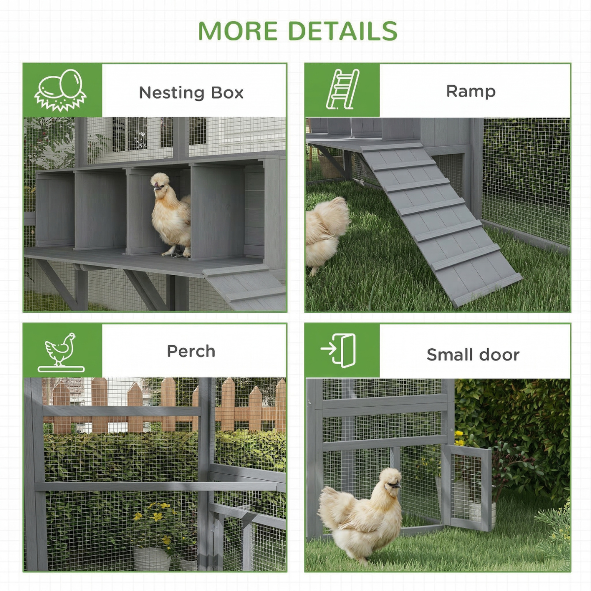 PawHut 9' x 6' x 6' Large Chicken Coop with Nesting Box, Water-Resistant and Anti-UV Cover for 8-12 Chickens, Gray