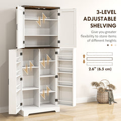 HOMCOM 64" Tall Kitchen Pantry Cabinet with Motion Sensor Light, Spice Racks and Adjustable Shelves, White