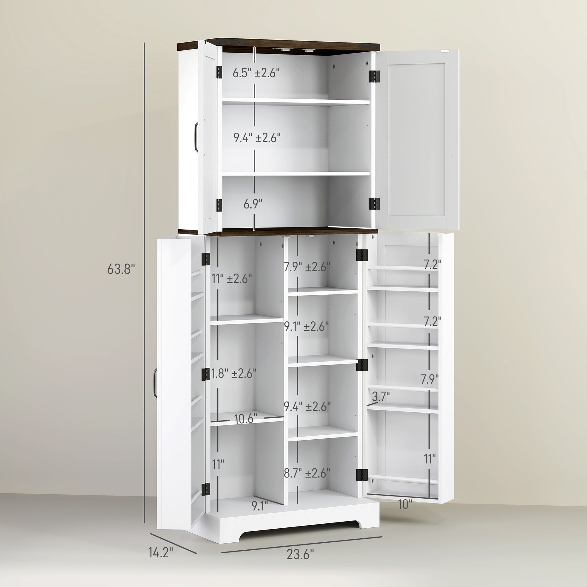 HOMCOM 64" Tall Kitchen Pantry Cabinet with Motion Sensor Light, Spice Racks and Adjustable Shelves, White