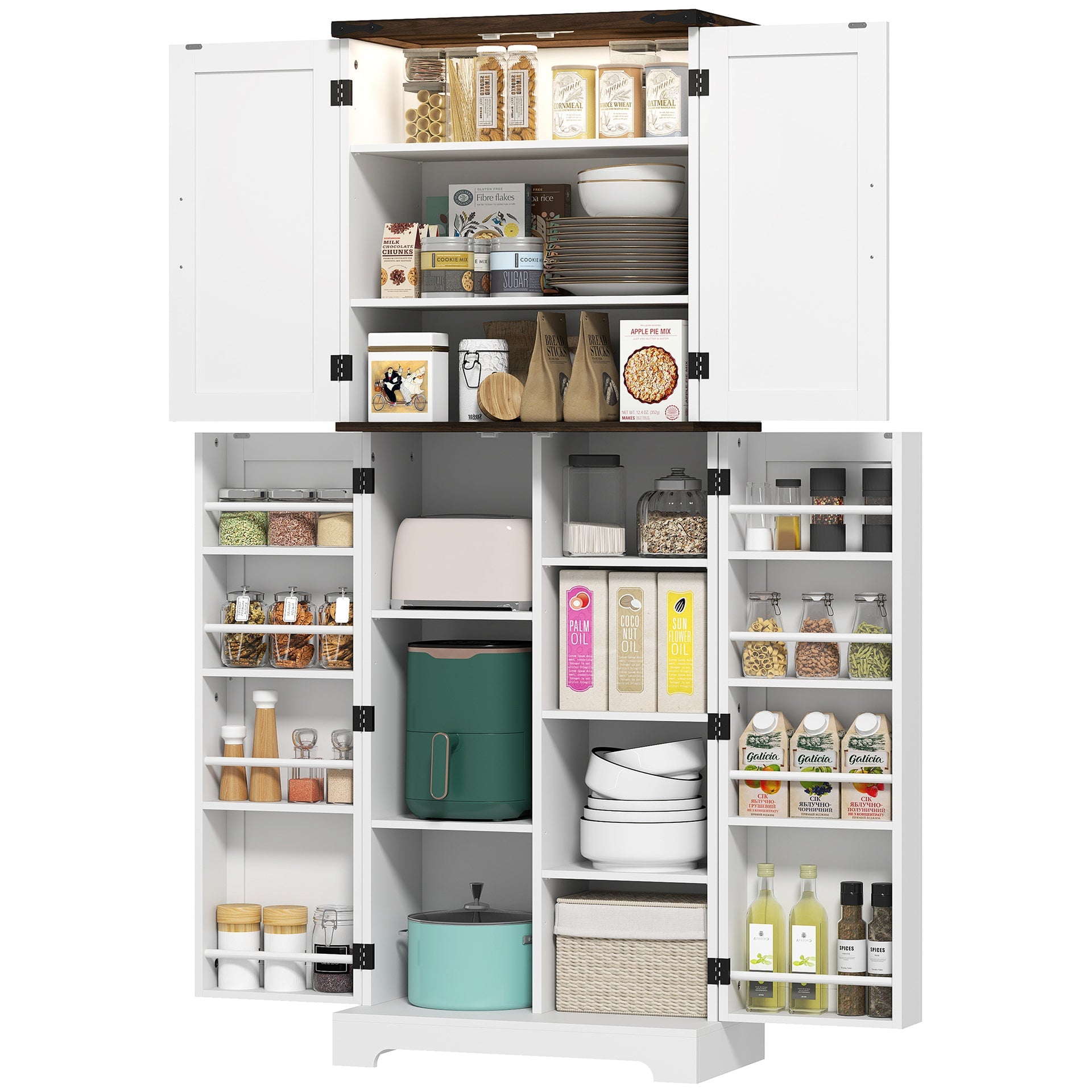 HOMCOM 64" Tall Kitchen Pantry Cabinet with Motion Sensor Light, Spice Racks and Adjustable Shelves, White