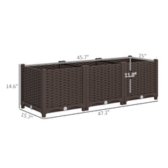 Outsunny Plastic Raised Garden Bed, 4 x 1 x 1 ft Outdoor Flower Box with Drainage Holes for Vegetables, Herbs, Brown