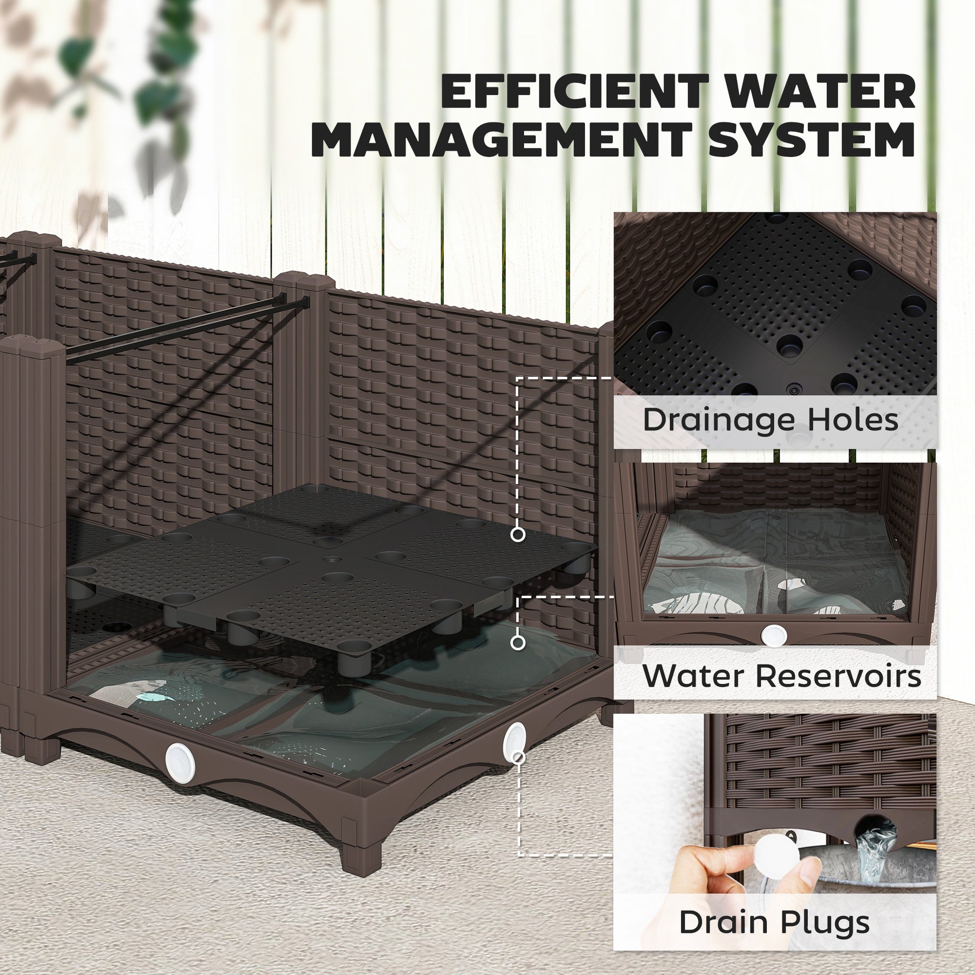 Outsunny Plastic Raised Garden Bed, 4 x 1 x 1 ft Outdoor Flower Box with Drainage Holes for Vegetables, Herbs, Brown