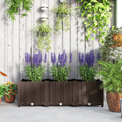 Outsunny Plastic Raised Garden Bed, 4 x 1 x 1 ft Outdoor Flower Box with Drainage Holes for Vegetables, Herbs, Brown