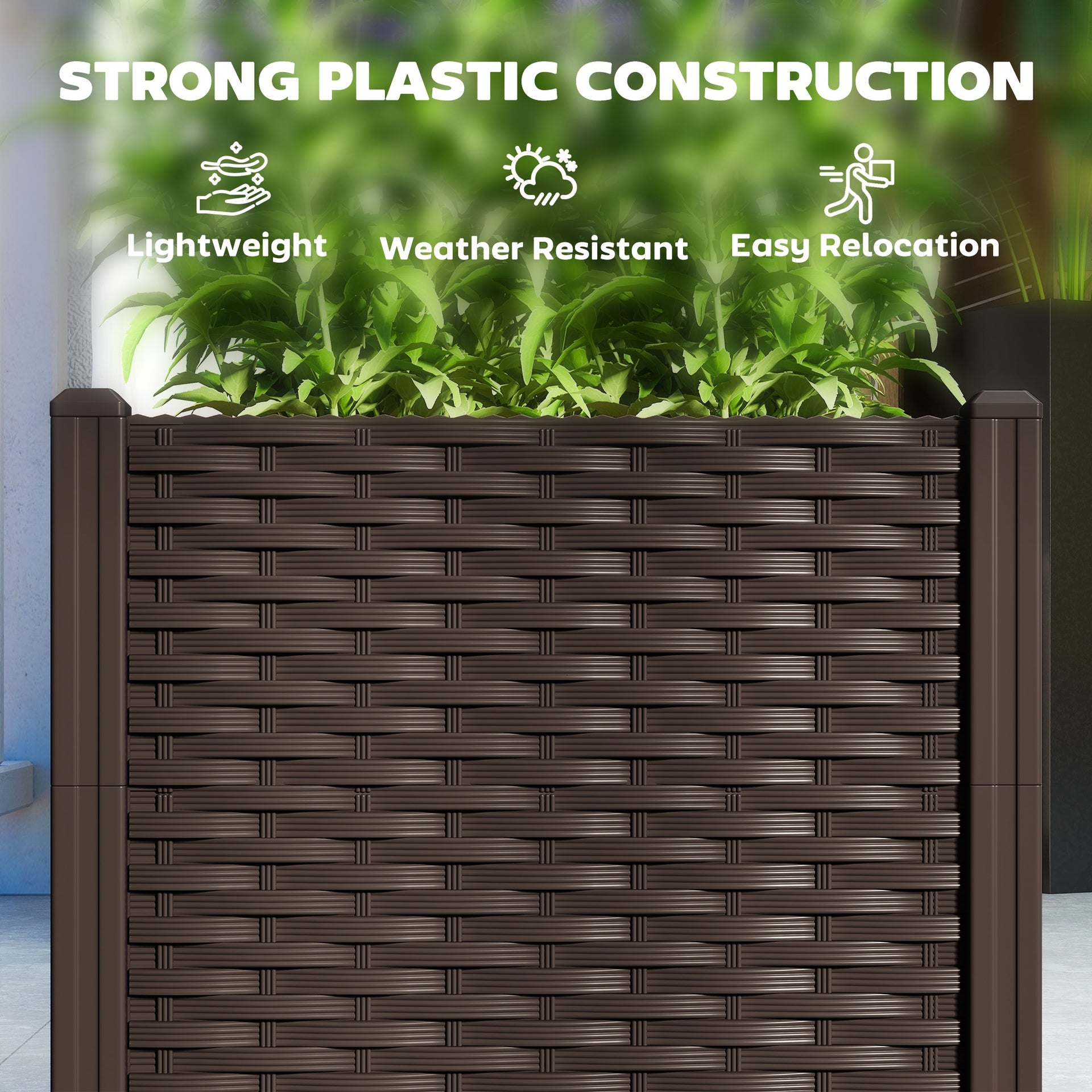 Outsunny Plastic Raised Garden Bed, 4 x 1 x 1 ft Outdoor Flower Box with Drainage Holes for Vegetables, Herbs, Brown