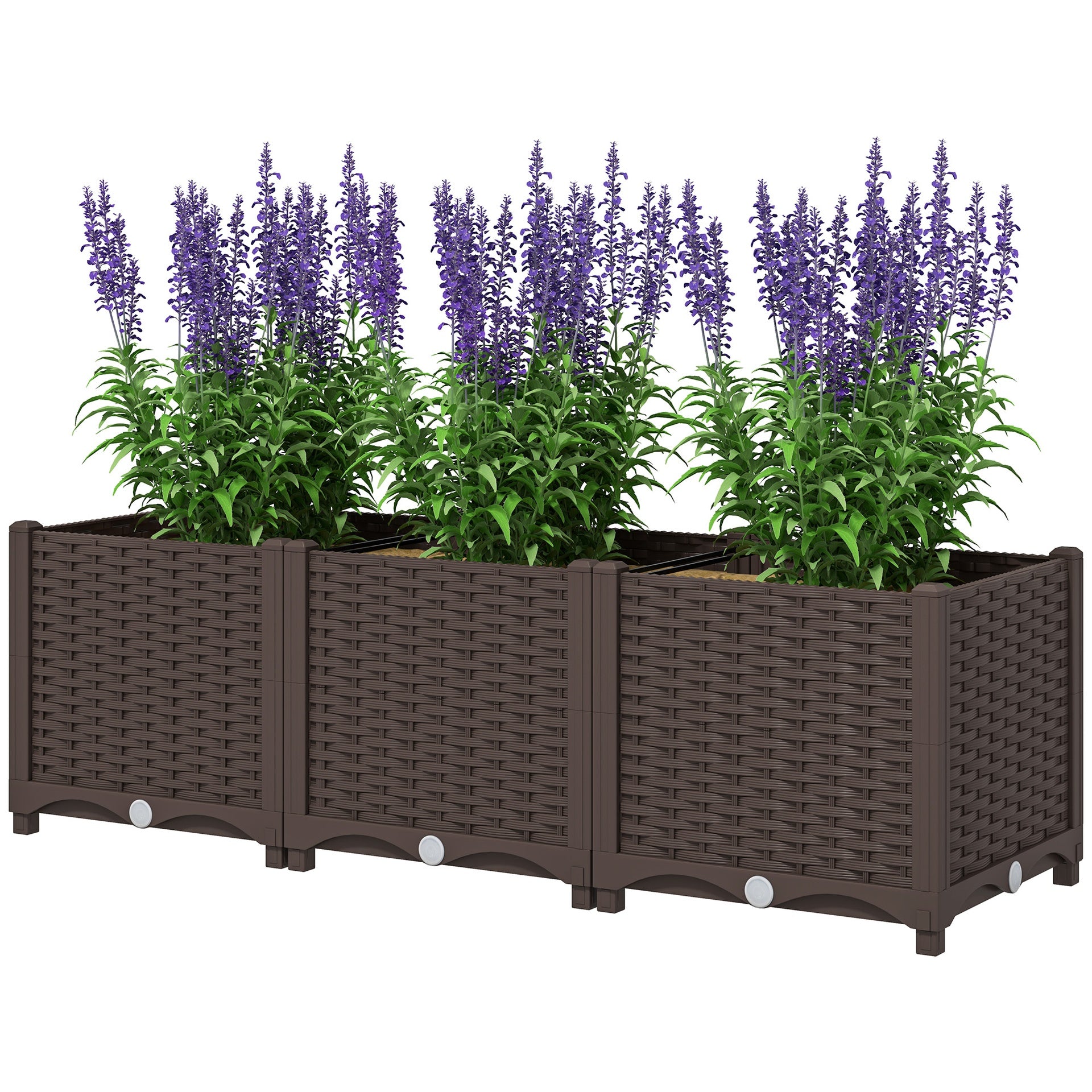 Outsunny Plastic Raised Garden Bed, 4 x 1 x 1 ft Outdoor Flower Box with Drainage Holes for Vegetables, Herbs, Brown