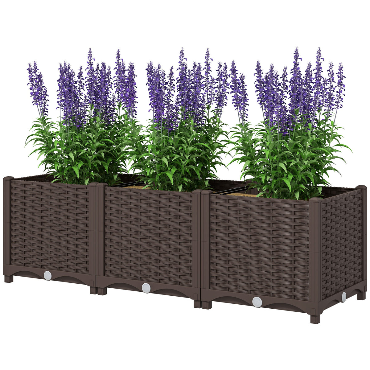Outsunny Plastic Raised Garden Bed, 4 x 1 x 1 ft Outdoor Flower Box with Drainage Holes for Vegetables, Herbs, Brown