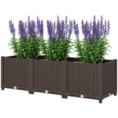 Outsunny Plastic Raised Garden Bed, 4 x 1 x 1 ft Outdoor Flower Box with Drainage Holes for Vegetables, Herbs, Brown