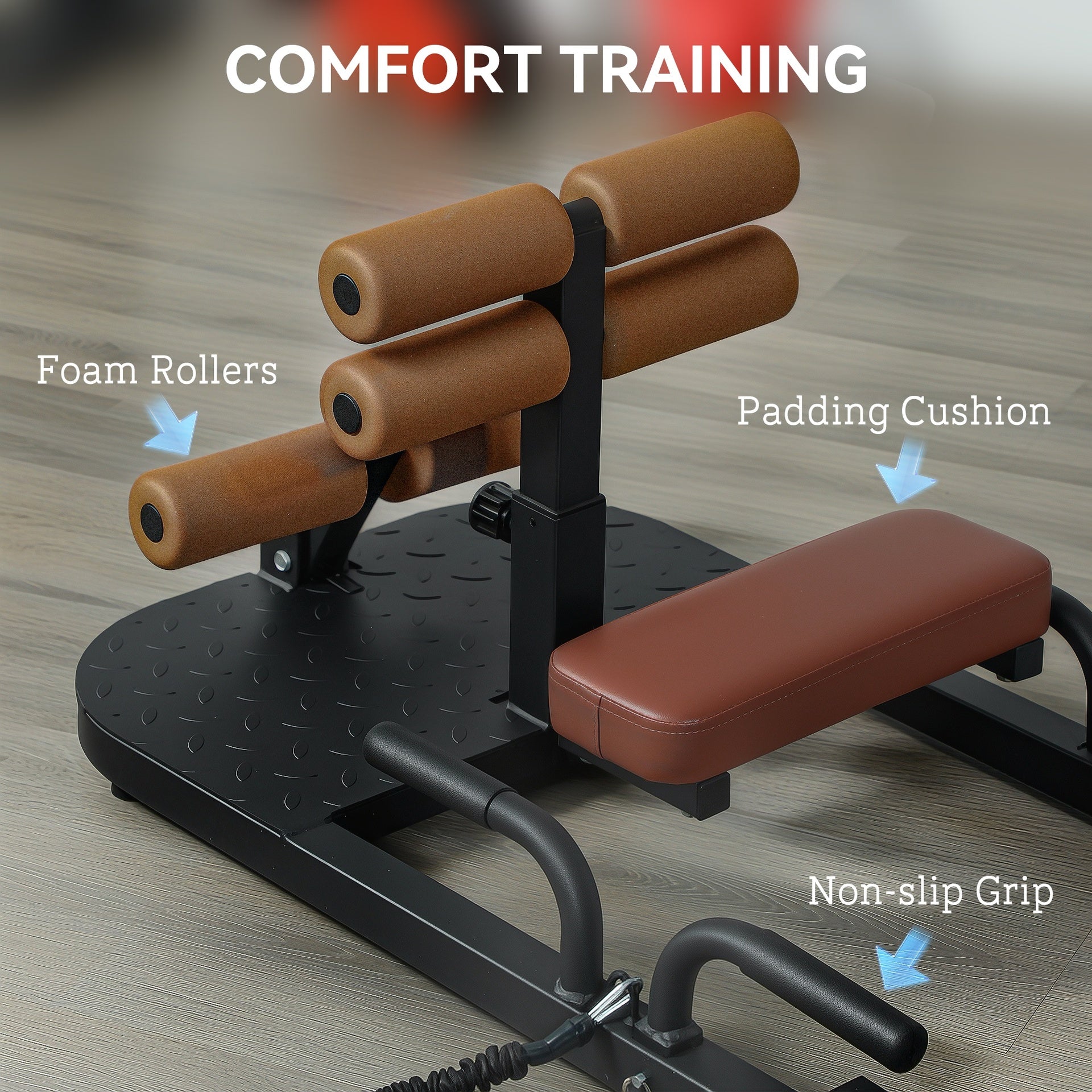 Soozier Foldable Sissy Squat Machine, Hip Thrust Machine with Push Up Stand, Multipurpose Glute Workout Equipment, Black