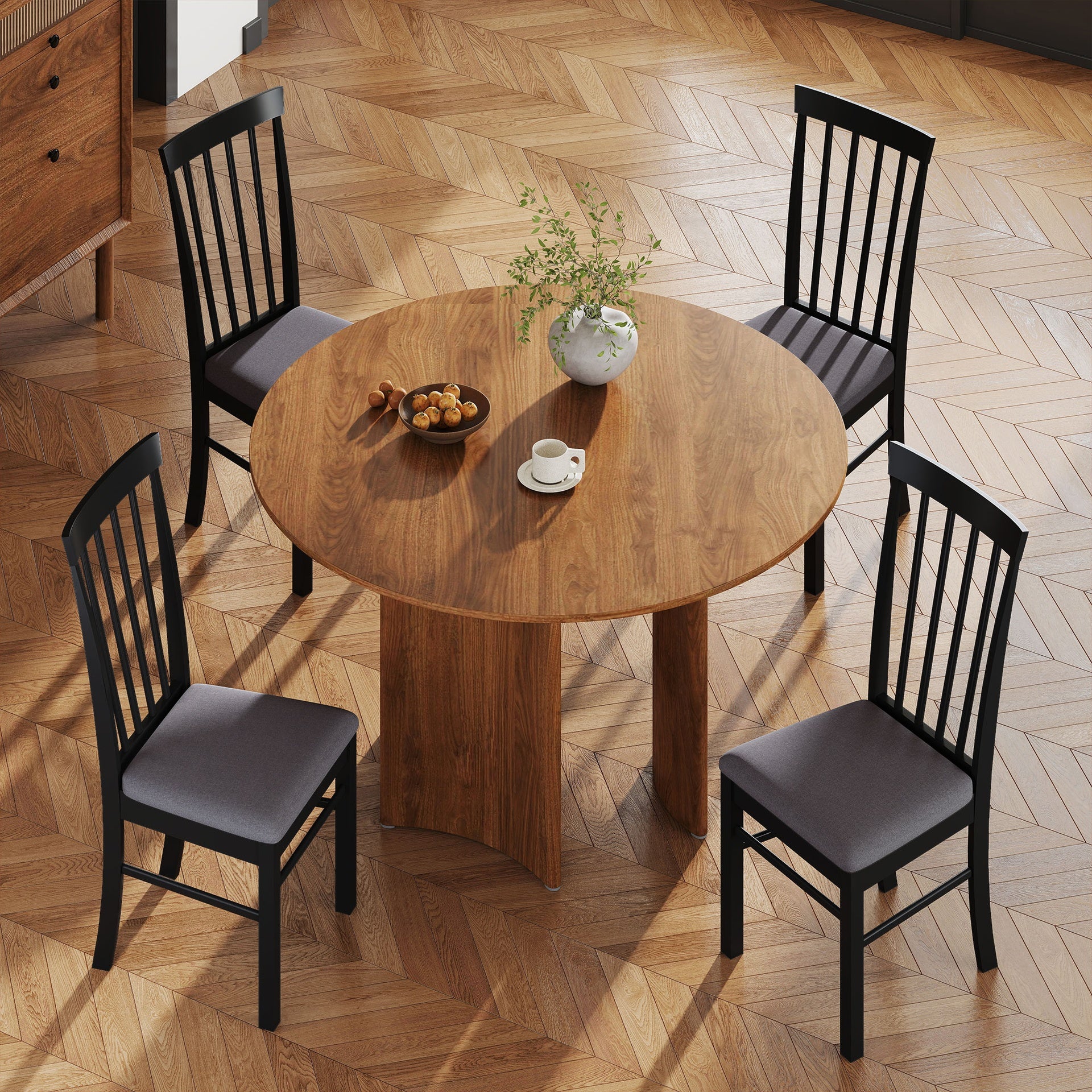 HOMCOM Wooden Dining Chairs Set of 2, Farmhouse Upholstered Kitchen Chairs with Rubber Wood Frame, Black and Gray