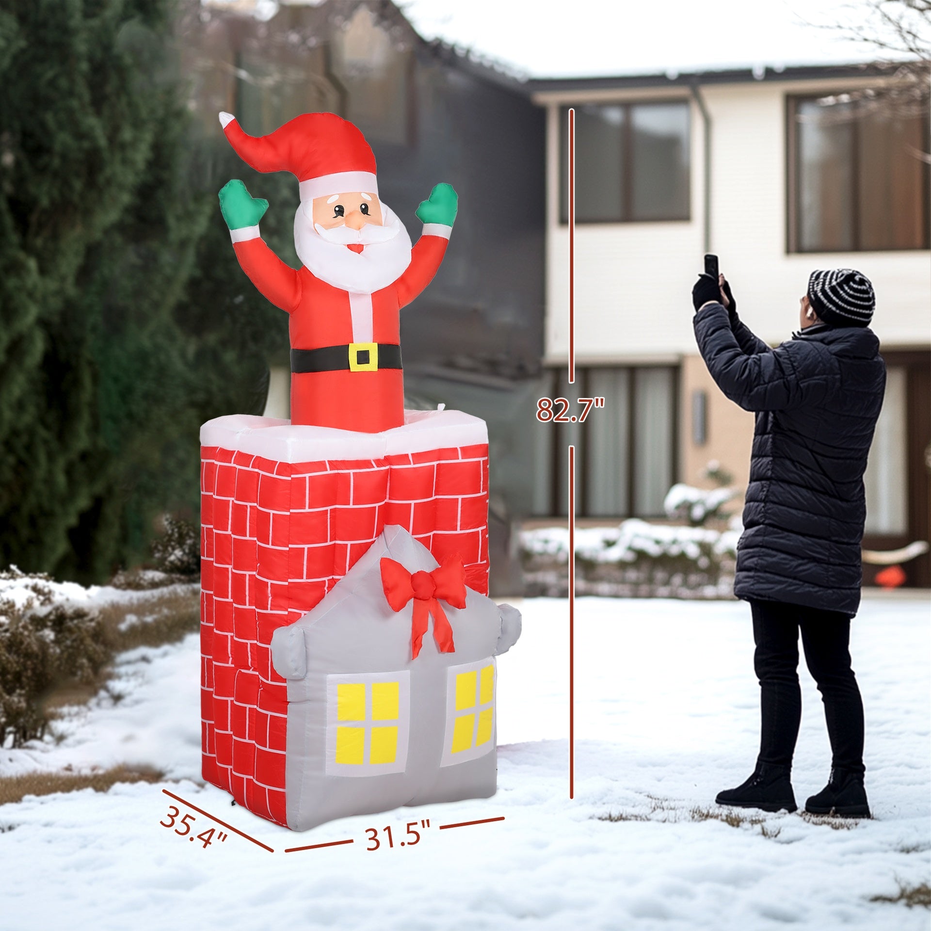 Outsunny 7FT Christmas Inflatable Santa in Chimney Up and Down, Blow Up Decoration with Built-in LED Lights for Indoor Party