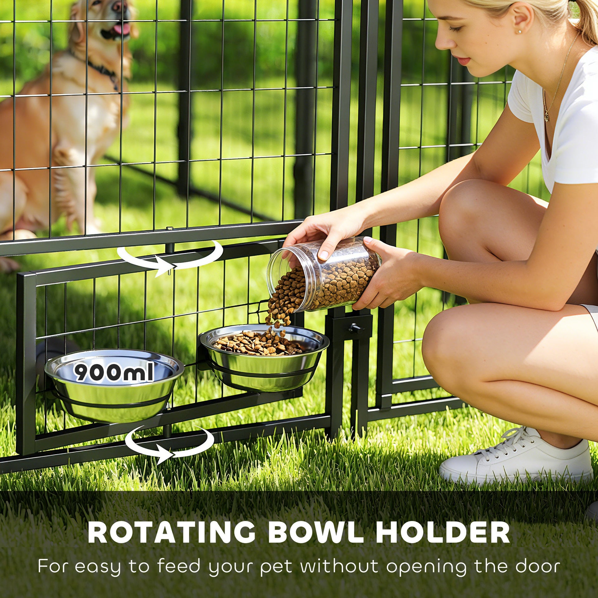 PawHut 8' x 4' x 6' Outdoor Dog Kennel, Dog Kennel Outside Run with 360° Rotating Bowls, Waterproof & UV Resistant Cover