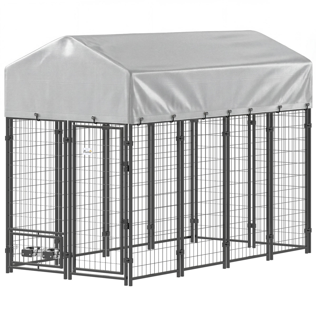 PawHut 8' x 4' x 6' Outdoor Dog Kennel, Dog Kennel Outside Run with 360° Rotating Bowls, Waterproof & UV Resistant Cover