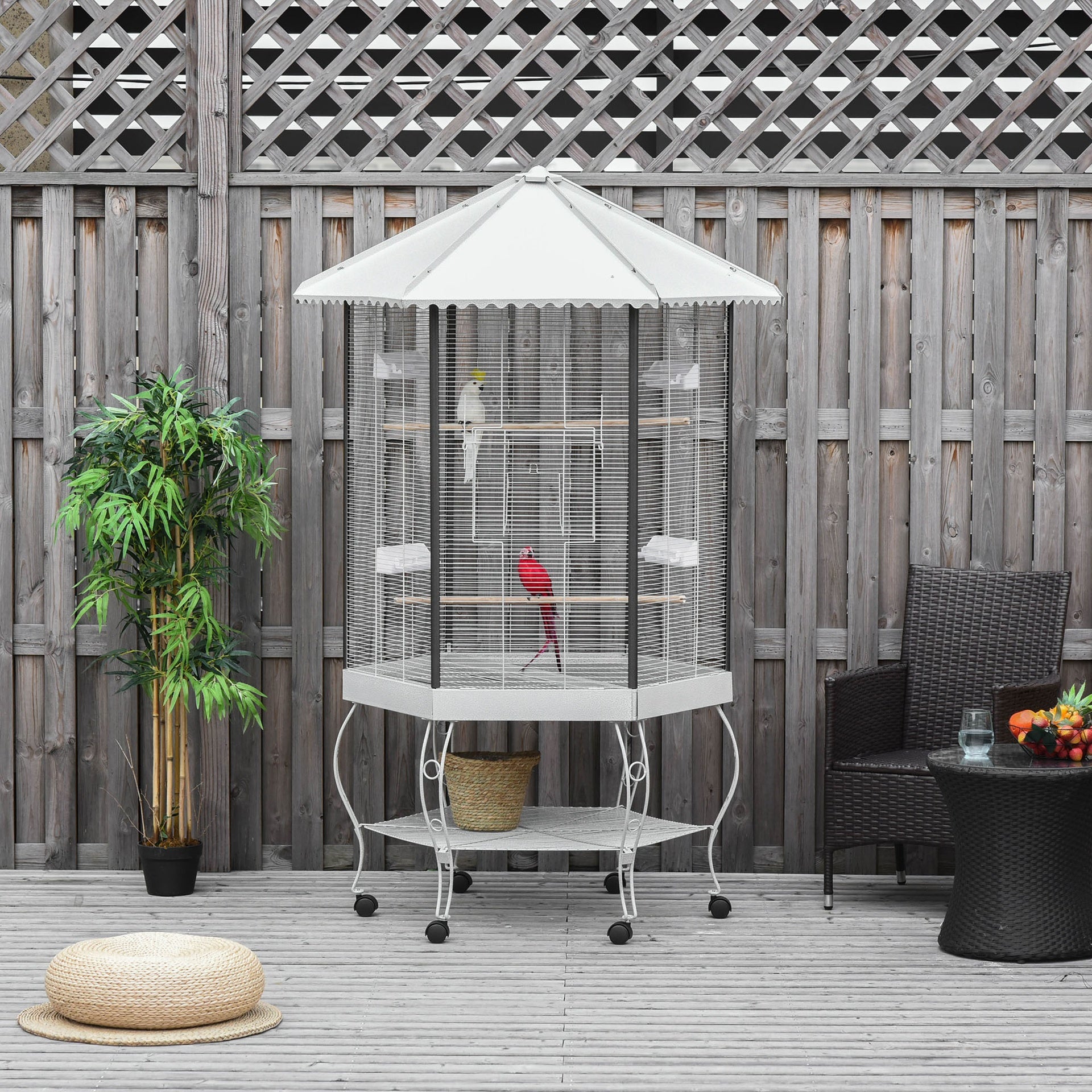 PawHut 77" Flight Bird Cage Hexagon Covered Canopy Portable Aviary With Storage