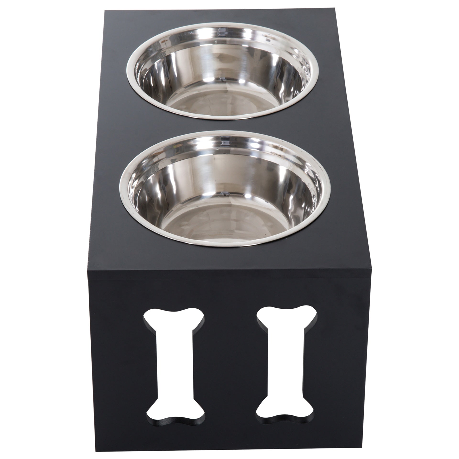 PawHut 23" Modern Decorative Raised Dog Bowls, Wooden Heavy Duty Pet Food and Water Bowl, Elevated Feeding Station, Black