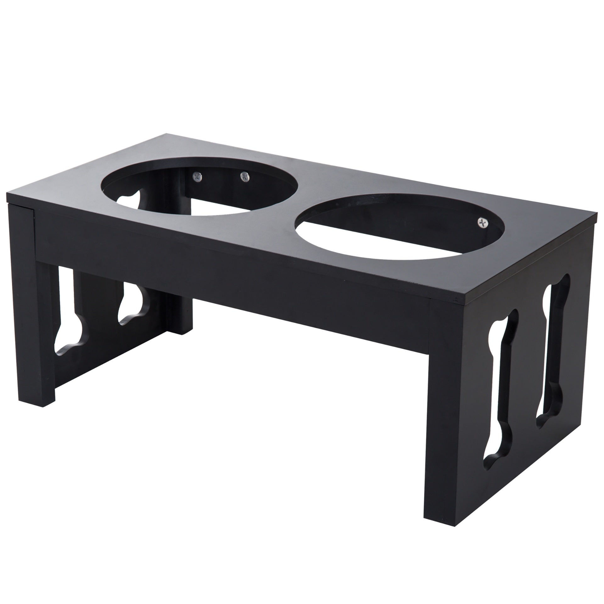 PawHut 23" Modern Decorative Raised Dog Bowls, Wooden Heavy Duty Pet Food and Water Bowl, Elevated Feeding Station, Black