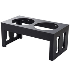 PawHut 23" Modern Decorative Raised Dog Bowls, Wooden Heavy Duty Pet Food and Water Bowl, Elevated Feeding Station, Black