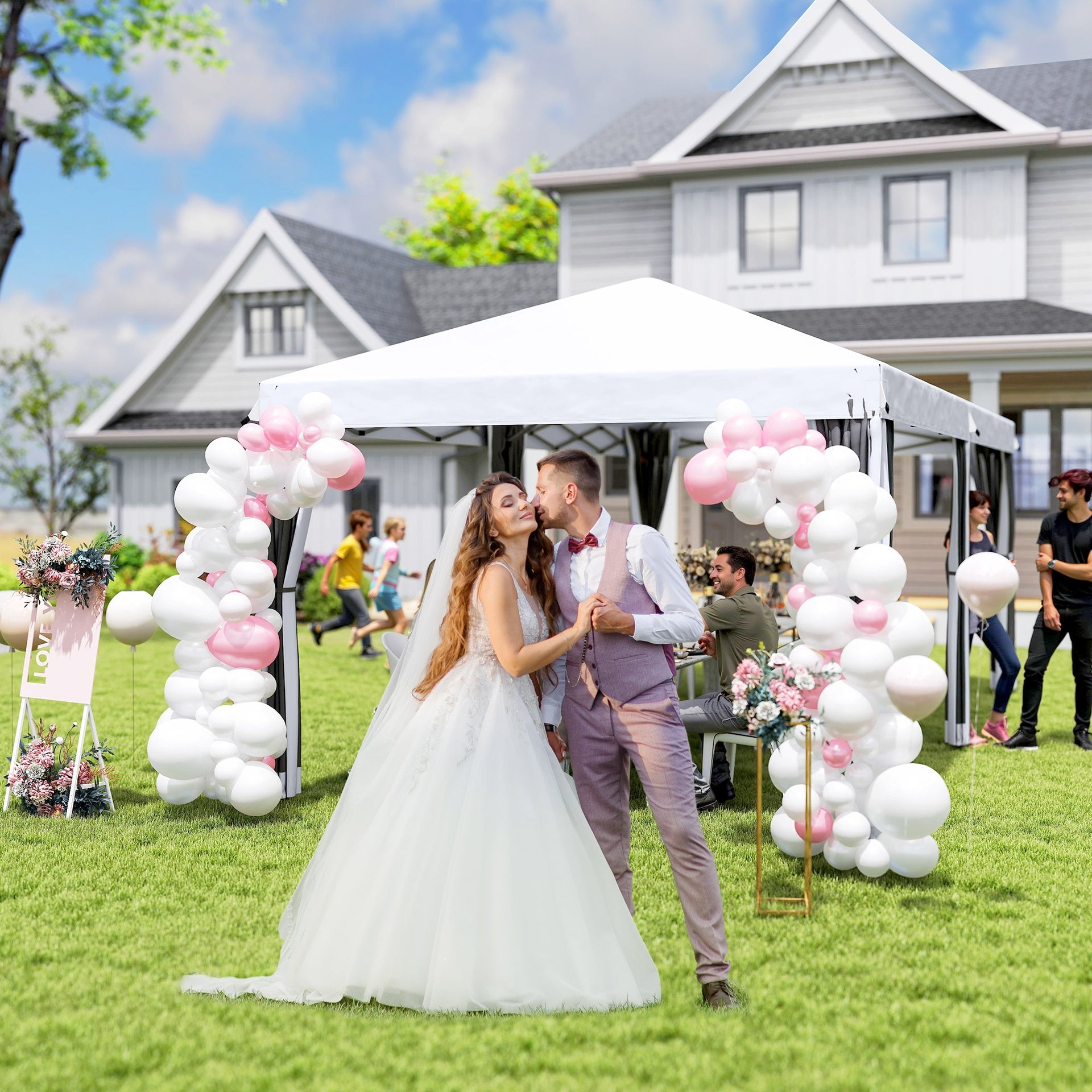 Outsunny 10' x 20' Pop Up Canopy Tent with Netting, Heavy Duty Instant Sun Shelter, Large Tents for Parties with Carry Bag for Outdoor, Garden, Patio, Cream White