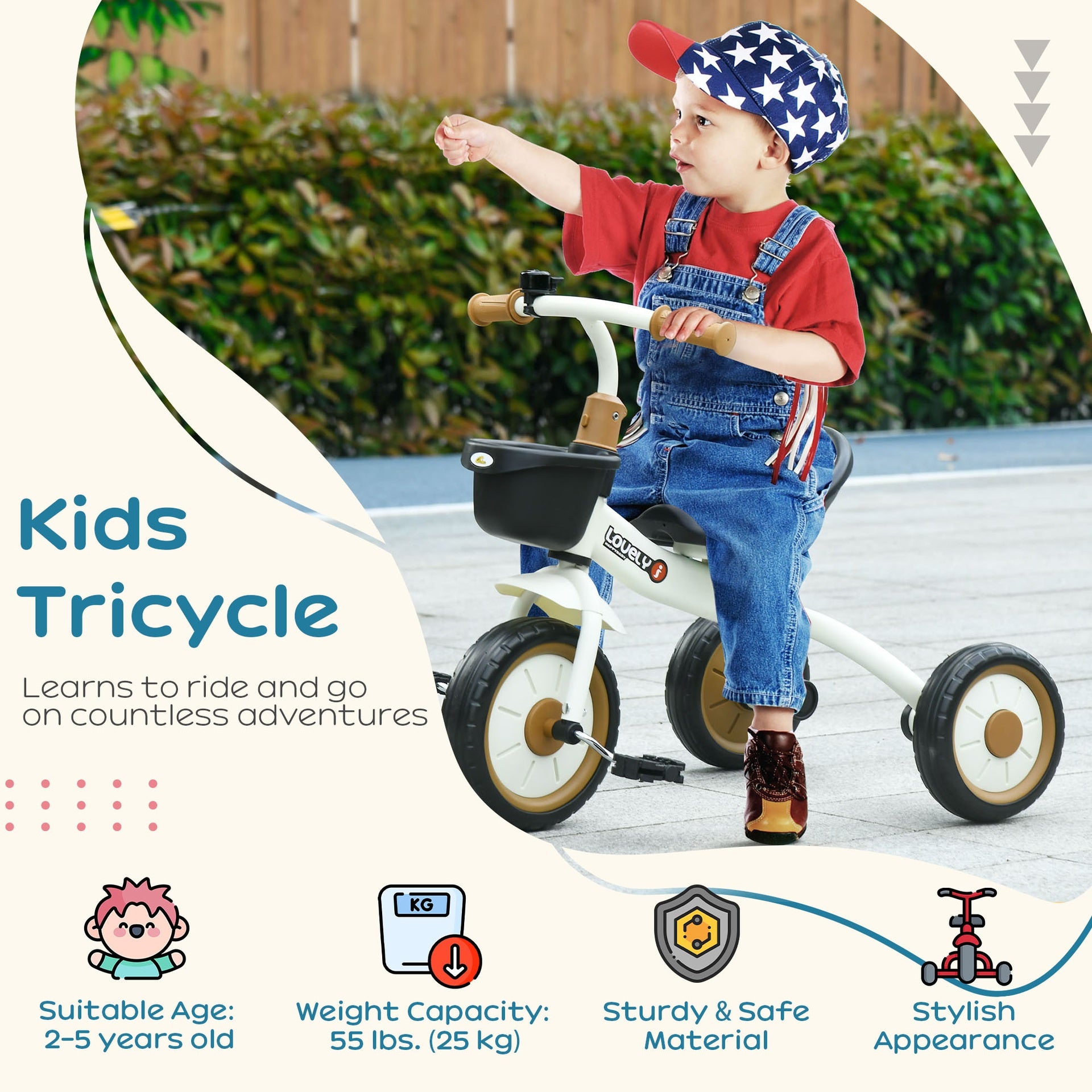 Qaba Tricycle for Kids Age 2-5, Toddler Bike for Children, White