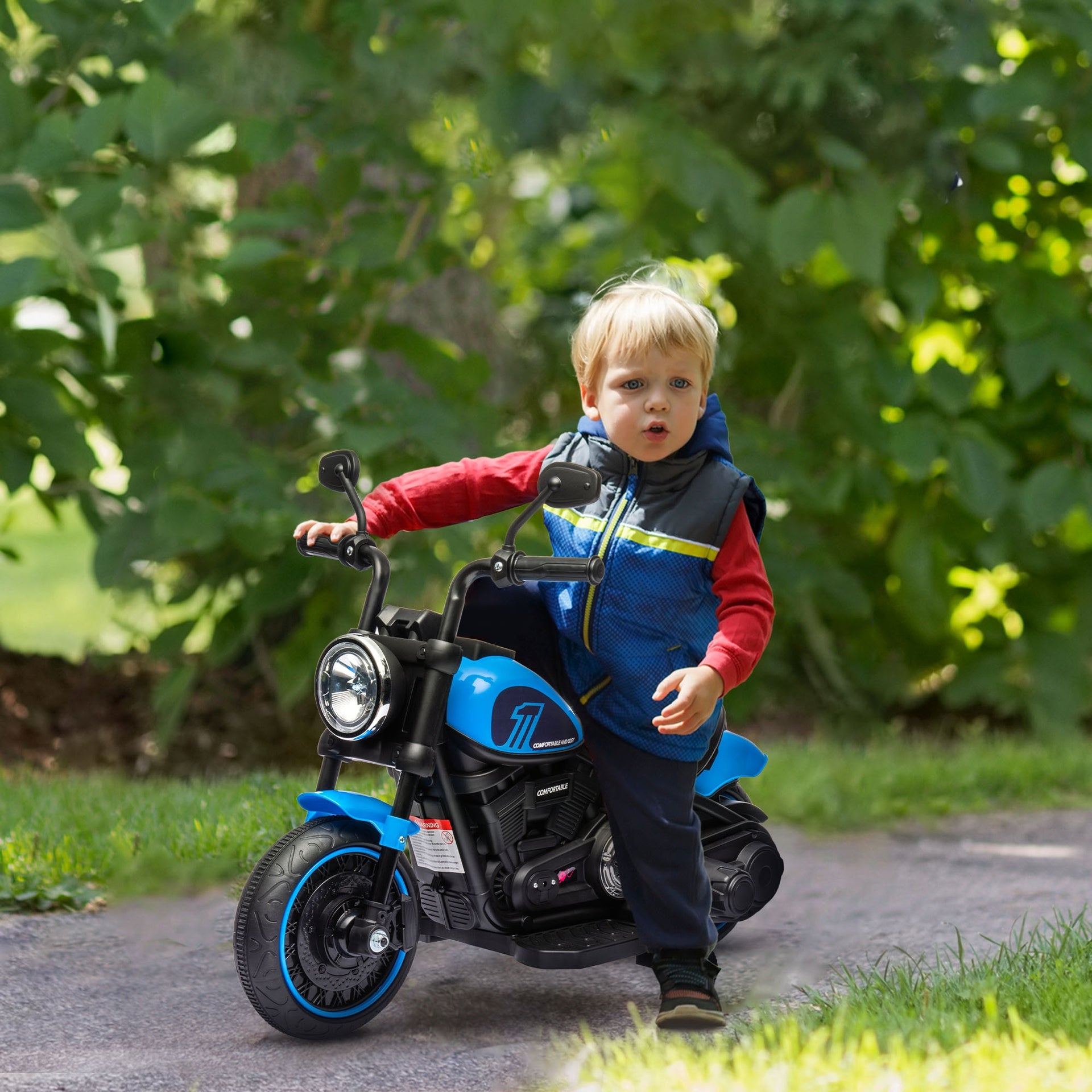 Aosom 6V Kids Motorcycle w/ Training Wheels, Single-Button Start, Blue