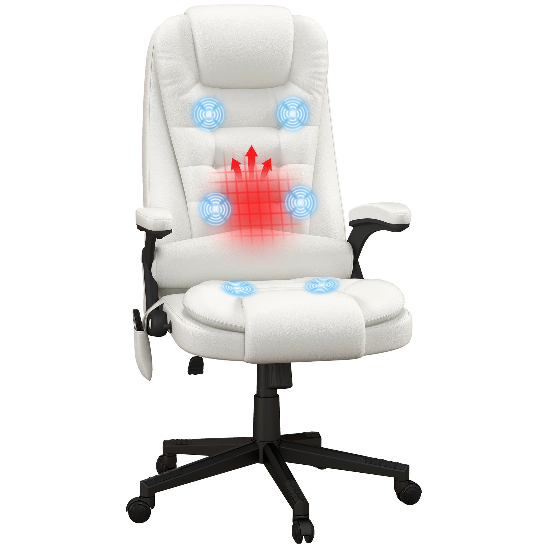 HOMCOM Massage Office Chair, Heated Reclining Computer Chair with 6 Vibration Points, Armrest and Remote, White