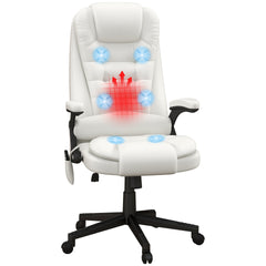 HOMCOM Massage Office Chair, Heated Reclining Computer Chair with 6 Vibration Points, Armrest and Remote, White