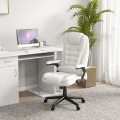 HOMCOM Massage Office Chair, Heated Reclining Computer Chair with 6 Vibration Points, Armrest and Remote, White