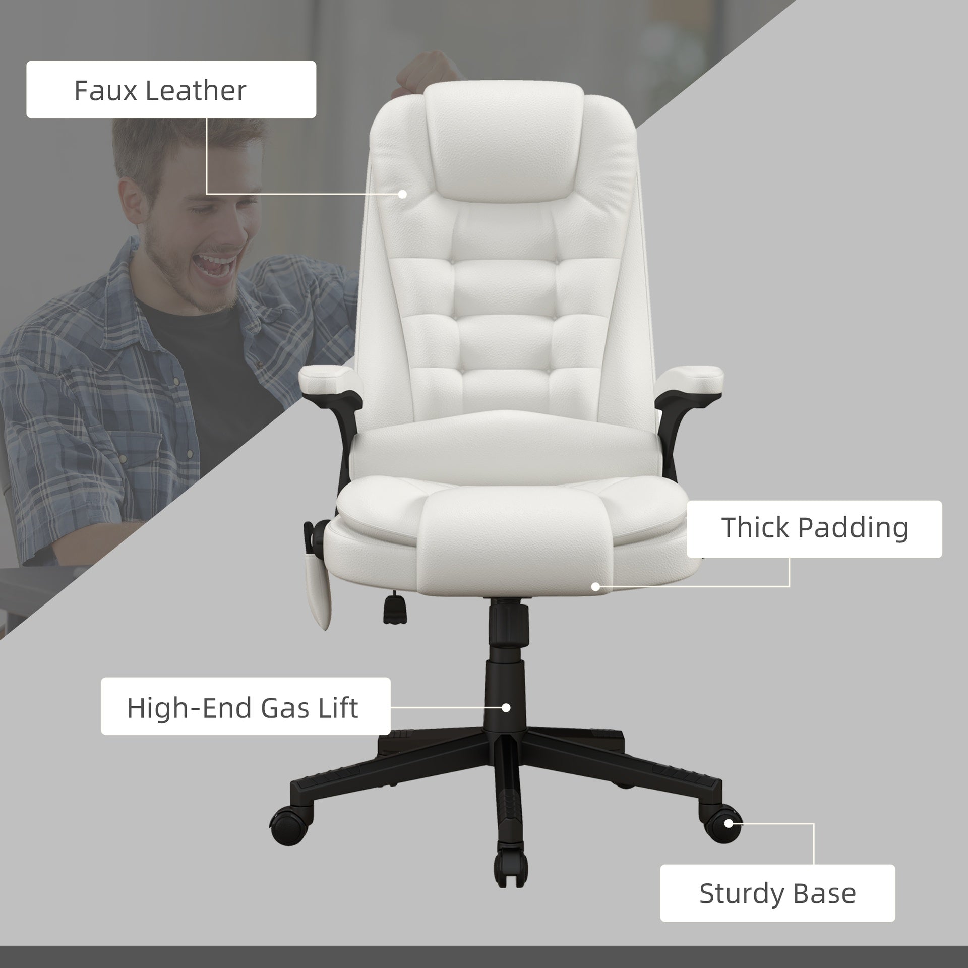 HOMCOM Massage Office Chair, Heated Reclining Computer Chair with 6 Vibration Points, Armrest and Remote, White