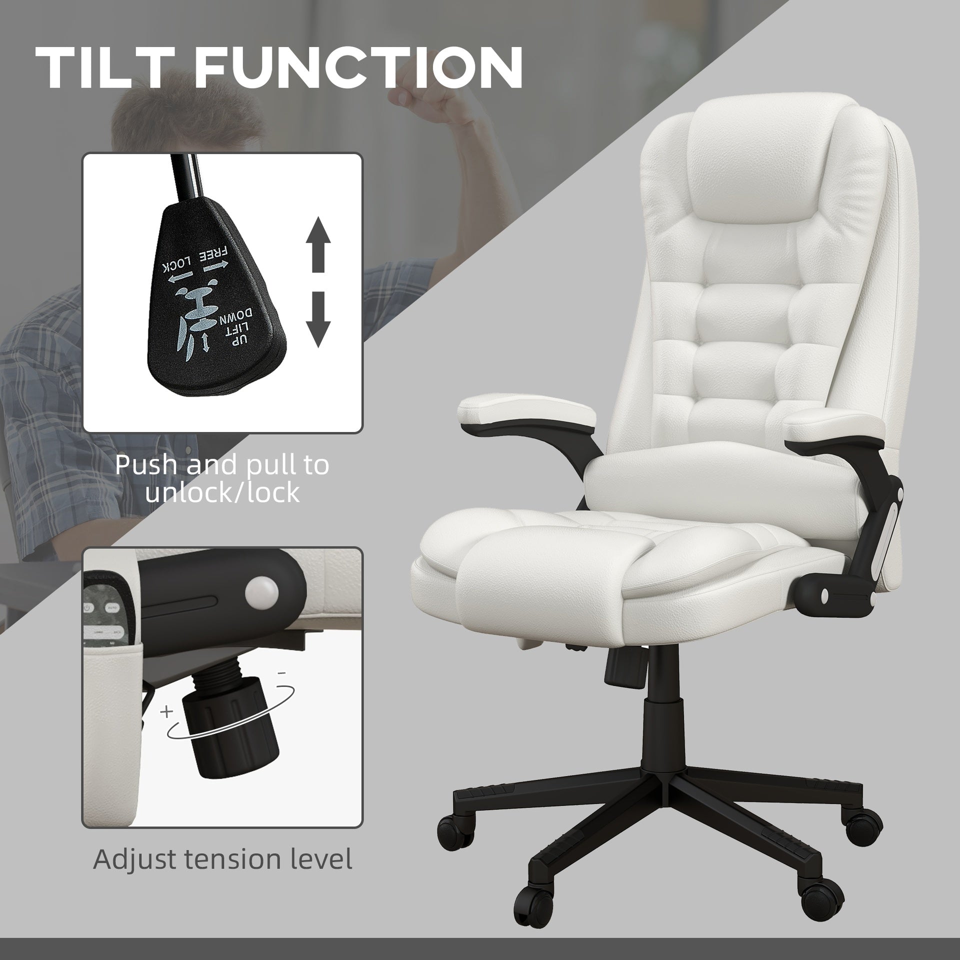 HOMCOM Massage Office Chair, Heated Reclining Computer Chair with 6 Vibration Points, Armrest and Remote, White