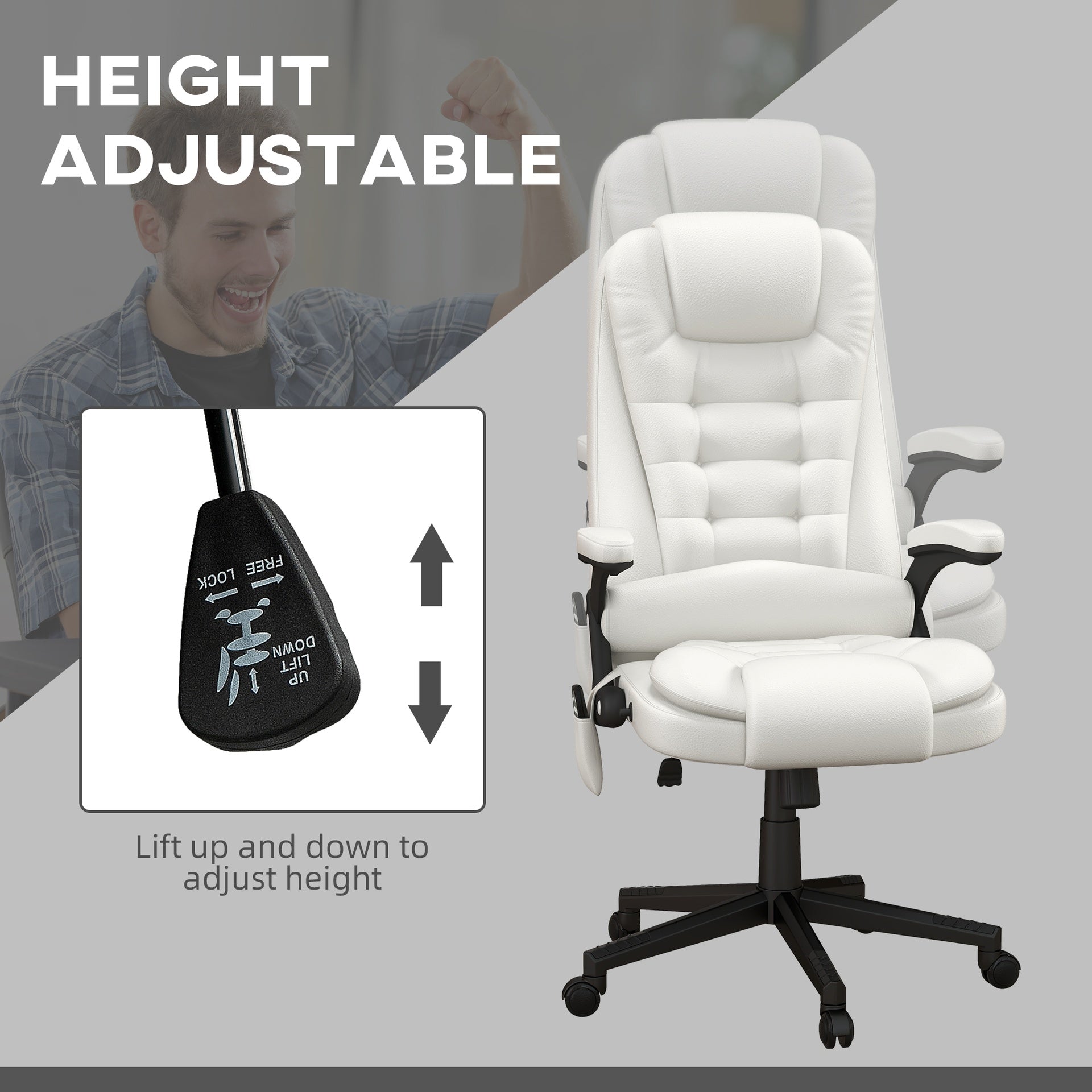 HOMCOM Massage Office Chair, Heated Reclining Computer Chair with 6 Vibration Points, Armrest and Remote, White