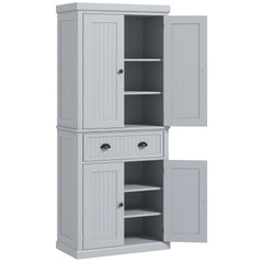 HOMCOM 72" Traditional Kitchen Pantry Cabinet, Freestanding Tall Storage Cabinet with 4 Doors, Drawer and 3 Adjustable Shelves for Dining Room, Gray