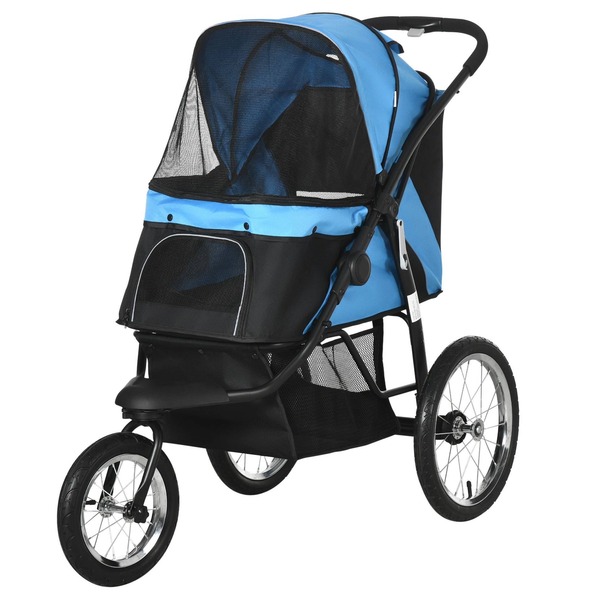 PawHut 3 Wheels Pet Stroller for Small Dogs and Medium Dogs with Adjustable Canopy, Safety Tether, Storage Basket, Blue