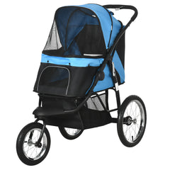 PawHut 3 Wheels Pet Stroller for Small Dogs and Medium Dogs with Adjustable Canopy, Safety Tether, Storage Basket, Blue